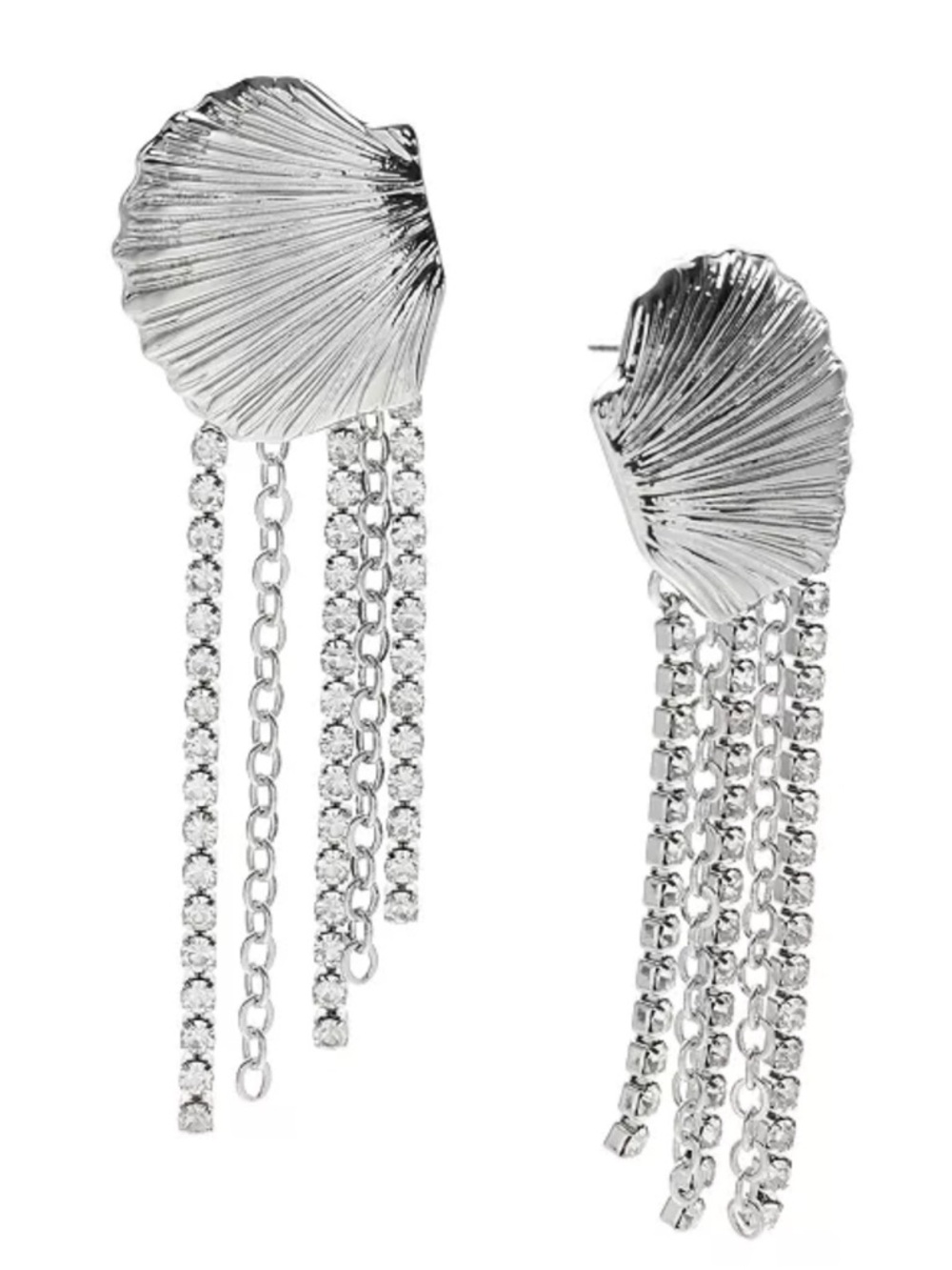 I.N.C. International Concepts Rhodium-Plated Shell & Rhinestone Fringe Earrings - Picture 1 of 2